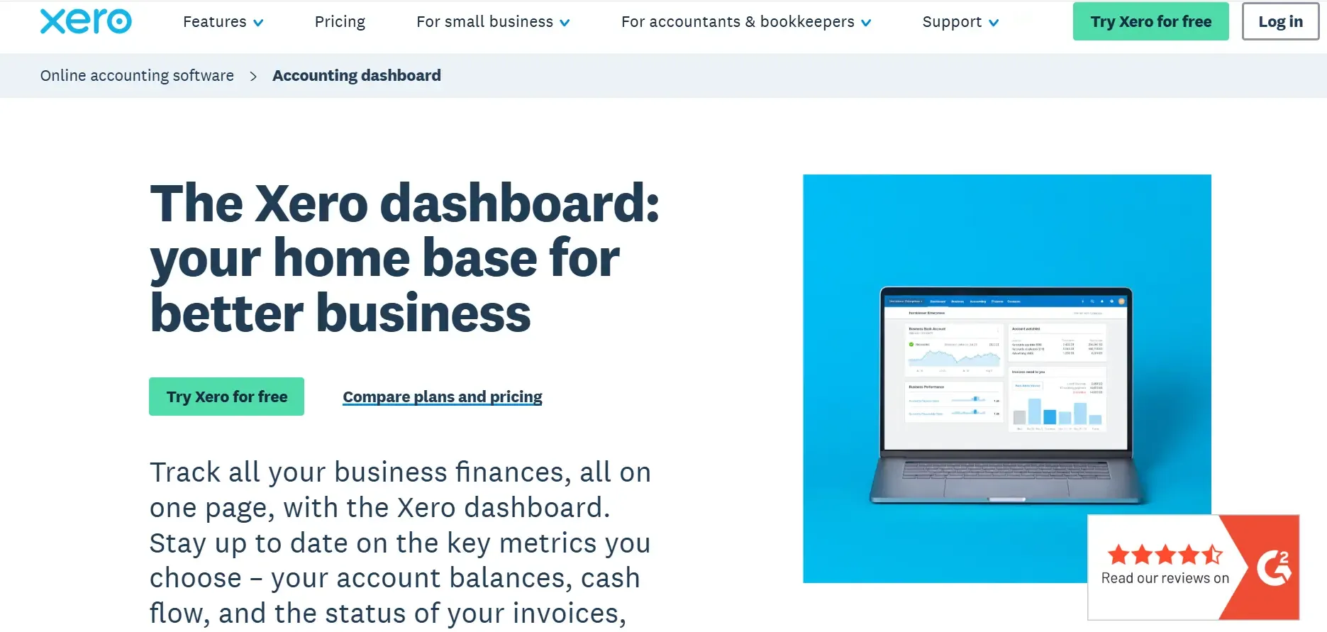 Alt Text: Xero accounting dashboard showing financial summaries, reports, and invoice management for small businesses.