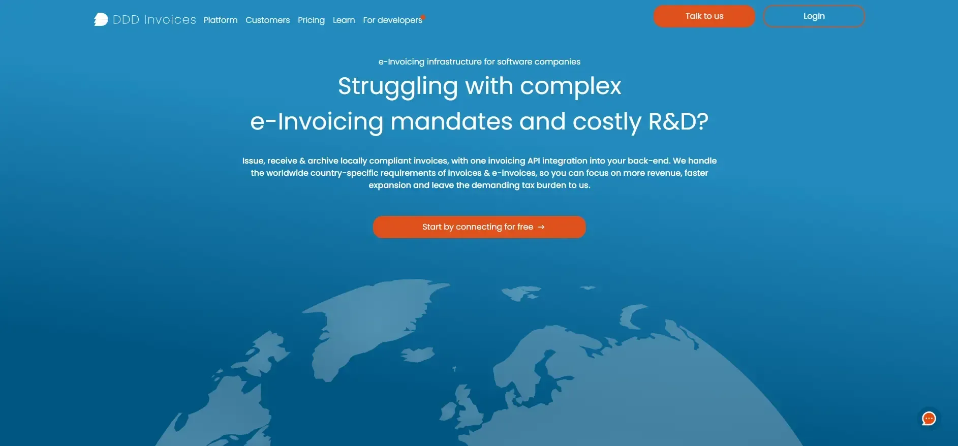 Alt Text: DDD Invoices homepage highlighting its invisible compliance engine for embedding compliant e-invoicing through a developer-friendly API