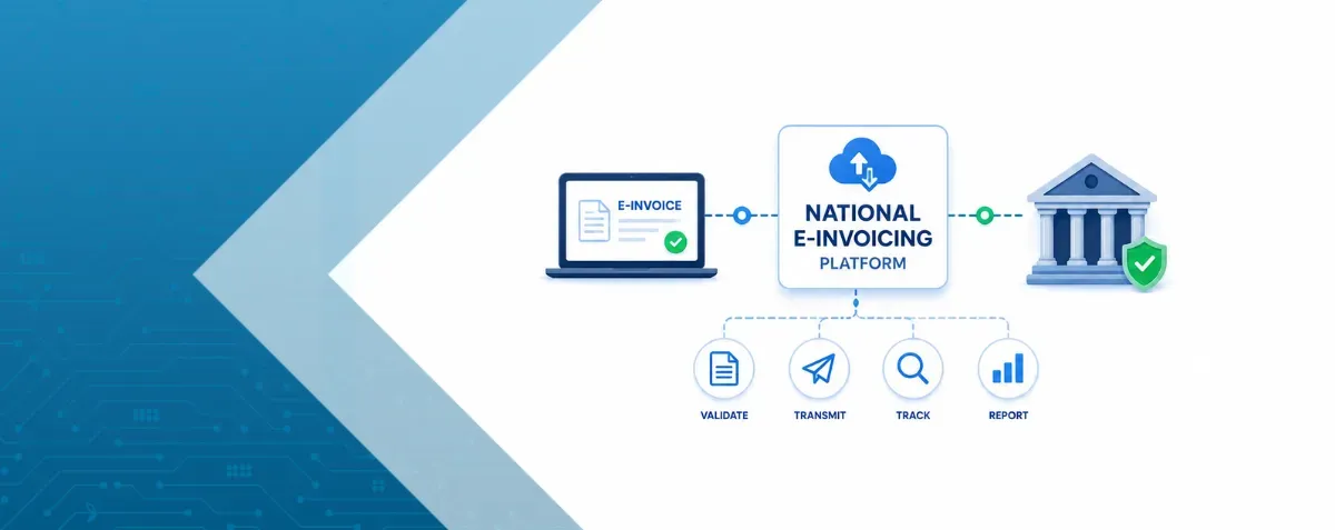 3D illustration of a secure digital invoice on a laptop connected to cloud and network systems.