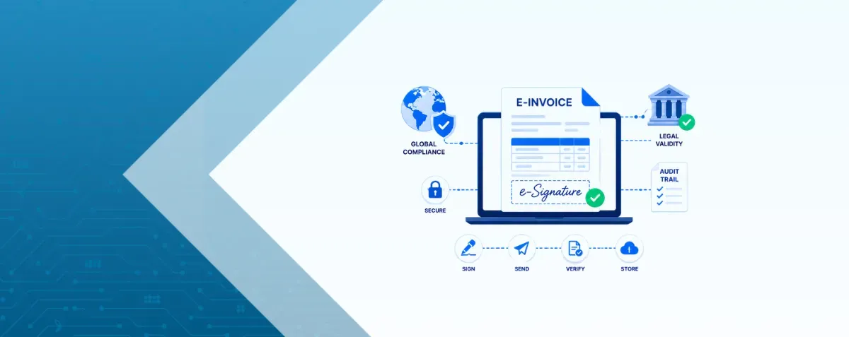 Manager digitally signing invoice in city office