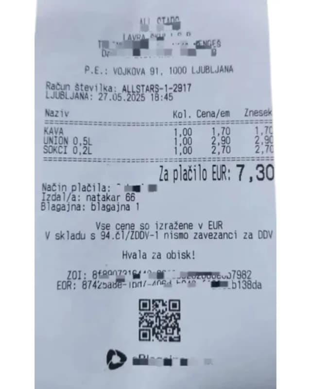fiscalized receipt from Slovenia to DDD Invoices