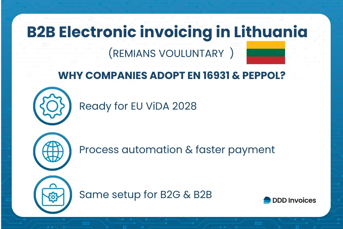  Infographic titled B2B Electronic Invoicing in Lithuania by DDD Invoices