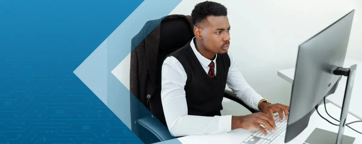 Businessman reviews e-invoicing at corner office