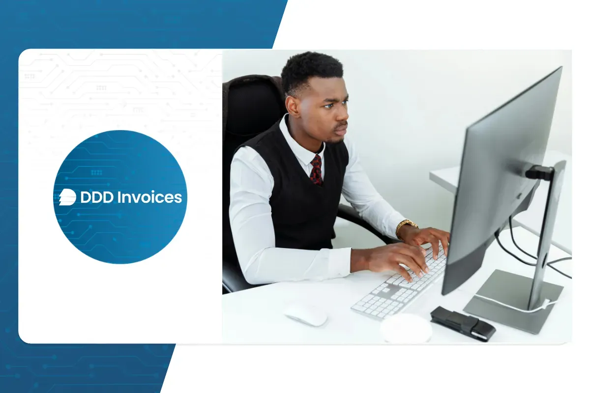 Businessman reviews e-invoicing at corner office