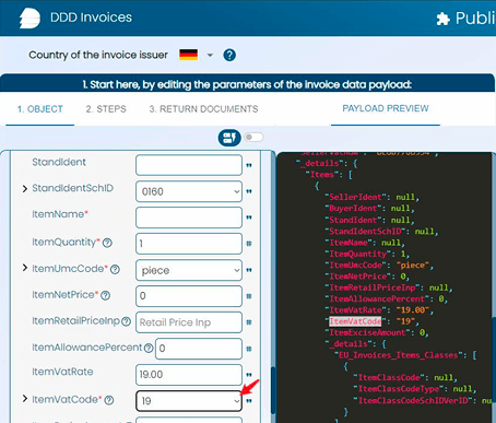 VAT codes in DDD Public API playground