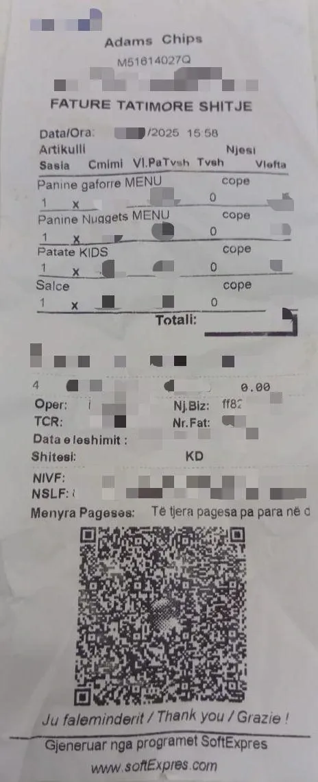 DDD Invoices supports fiscalisation in Albania, with a retail receipt showing tax details and a QR code for e-reporting compliance.