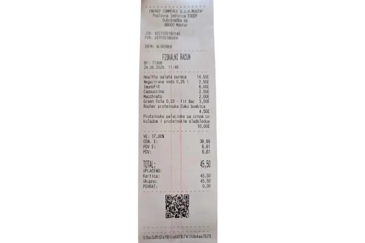  Sample Norwegian retail receipt showing purchase details and VAT breakdown, demonstrating local invoicing practices supported by DDD Invoices’ API solution.