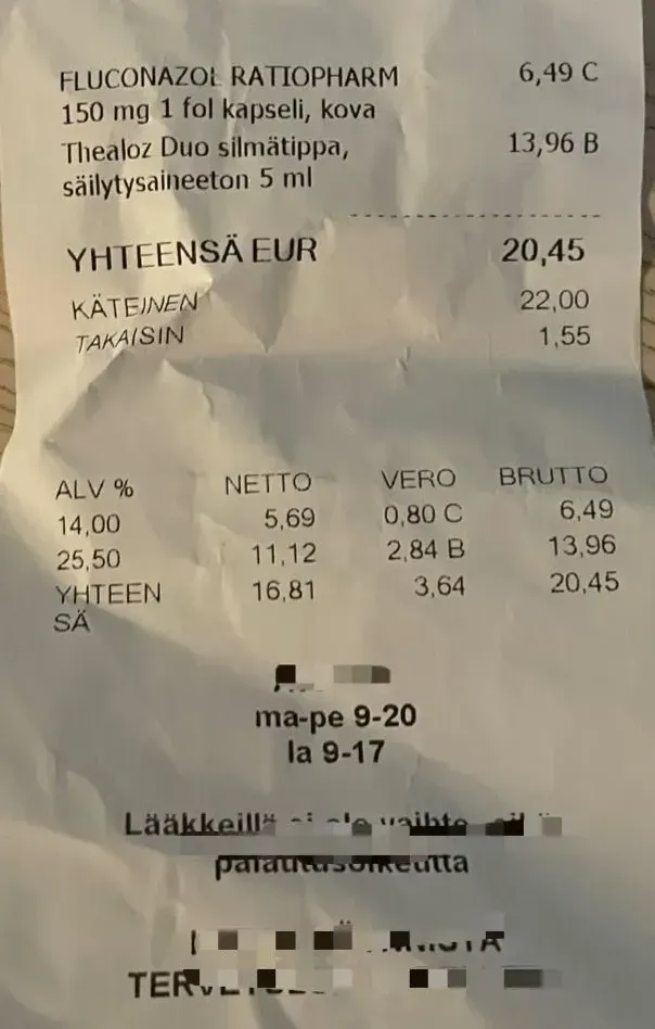 A fiscalized receipt from Finland for DDD invoices