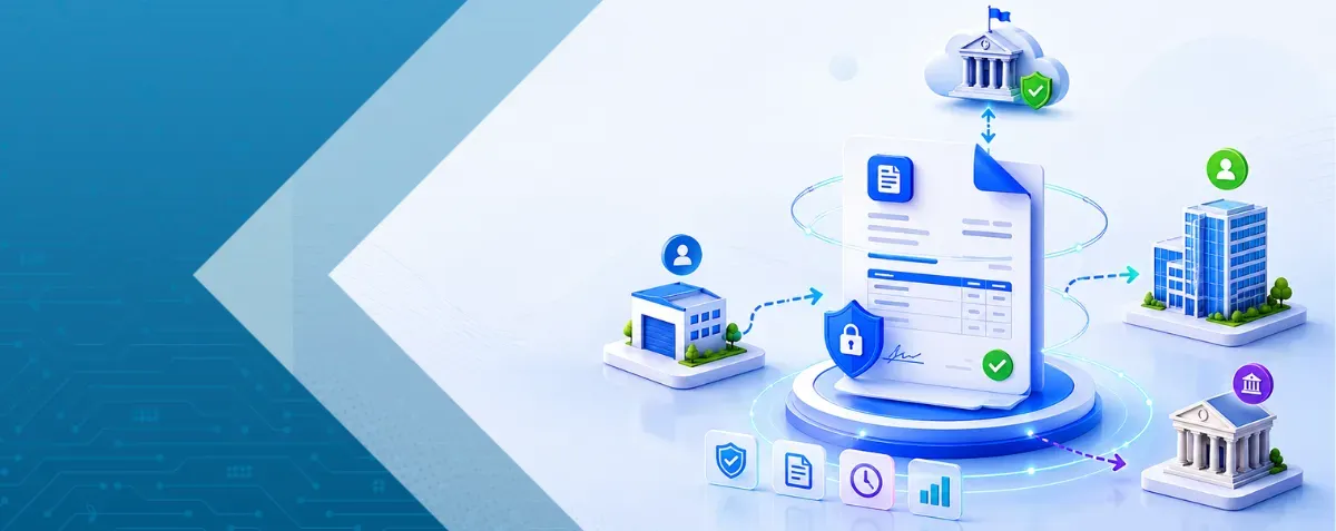 E-invoicing corner models guide showing secure digital invoice exchange between businesses and government by DDD Invoices