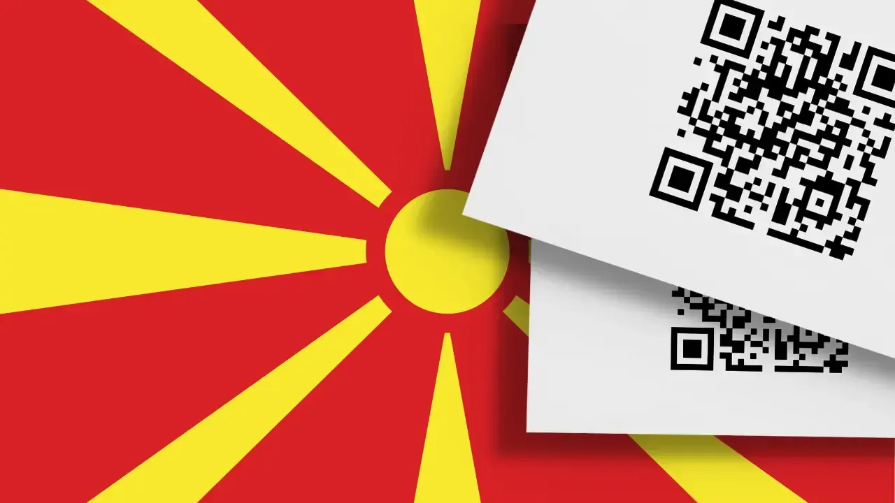macedonian flag with QR, representing fiscalization and real time reporting by DDD Invoices