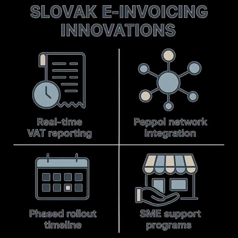 A modern infographic illustrating Slovakia’s e-invoicing innovations by DDD invoices