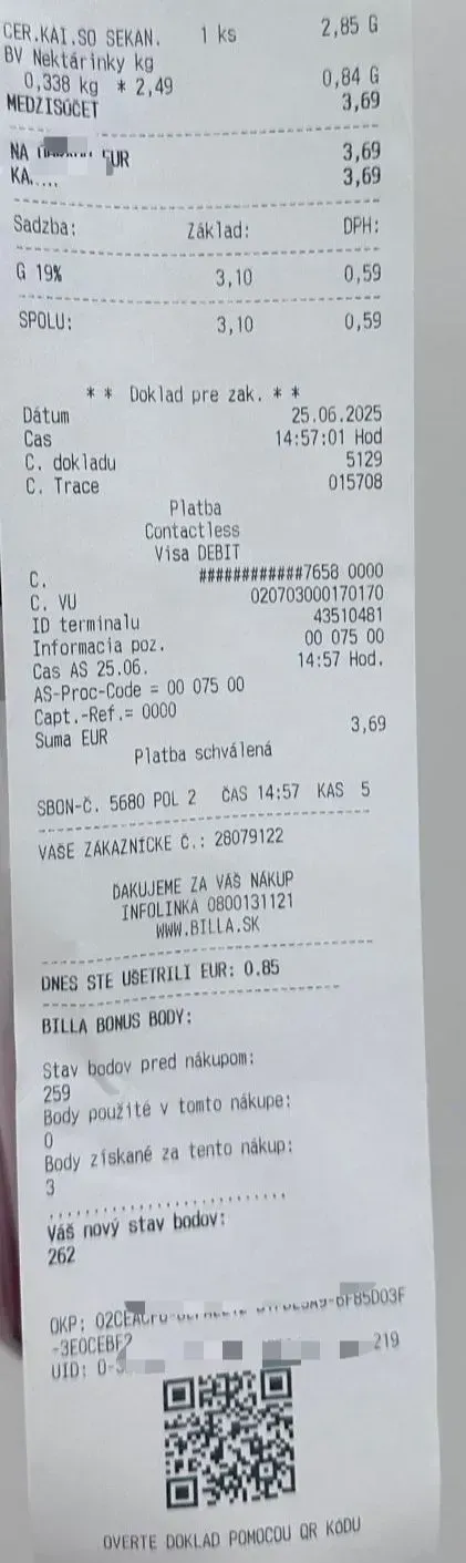 A Fiscalized receipt from slovakia to DDD invoices