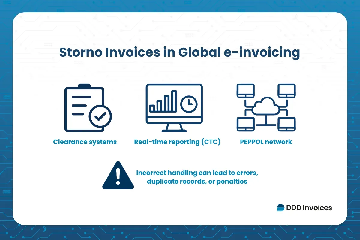  an infographic representing storno invoices in global e-invoicing by DDD invoices