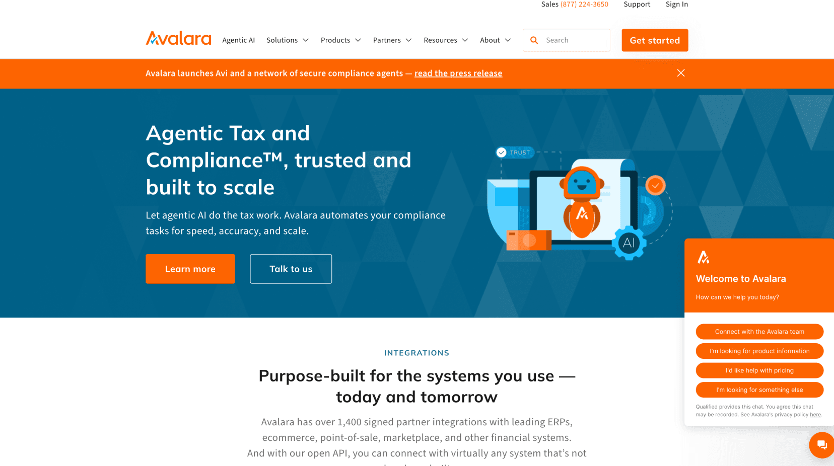 Avalara Landing Page.