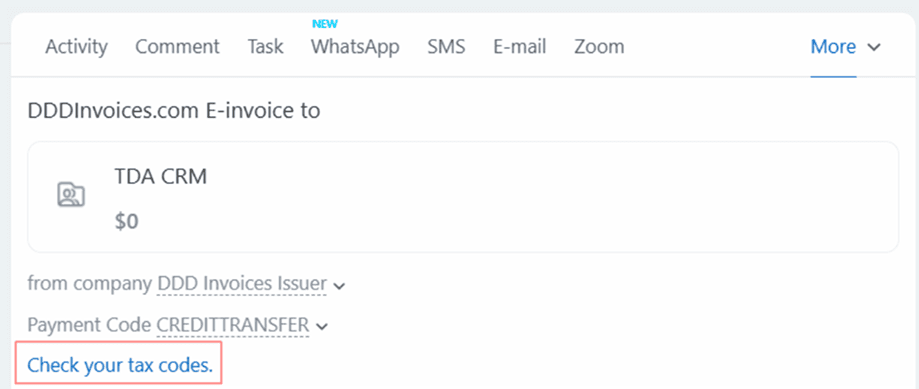 Check your tax codes inside DDD panel