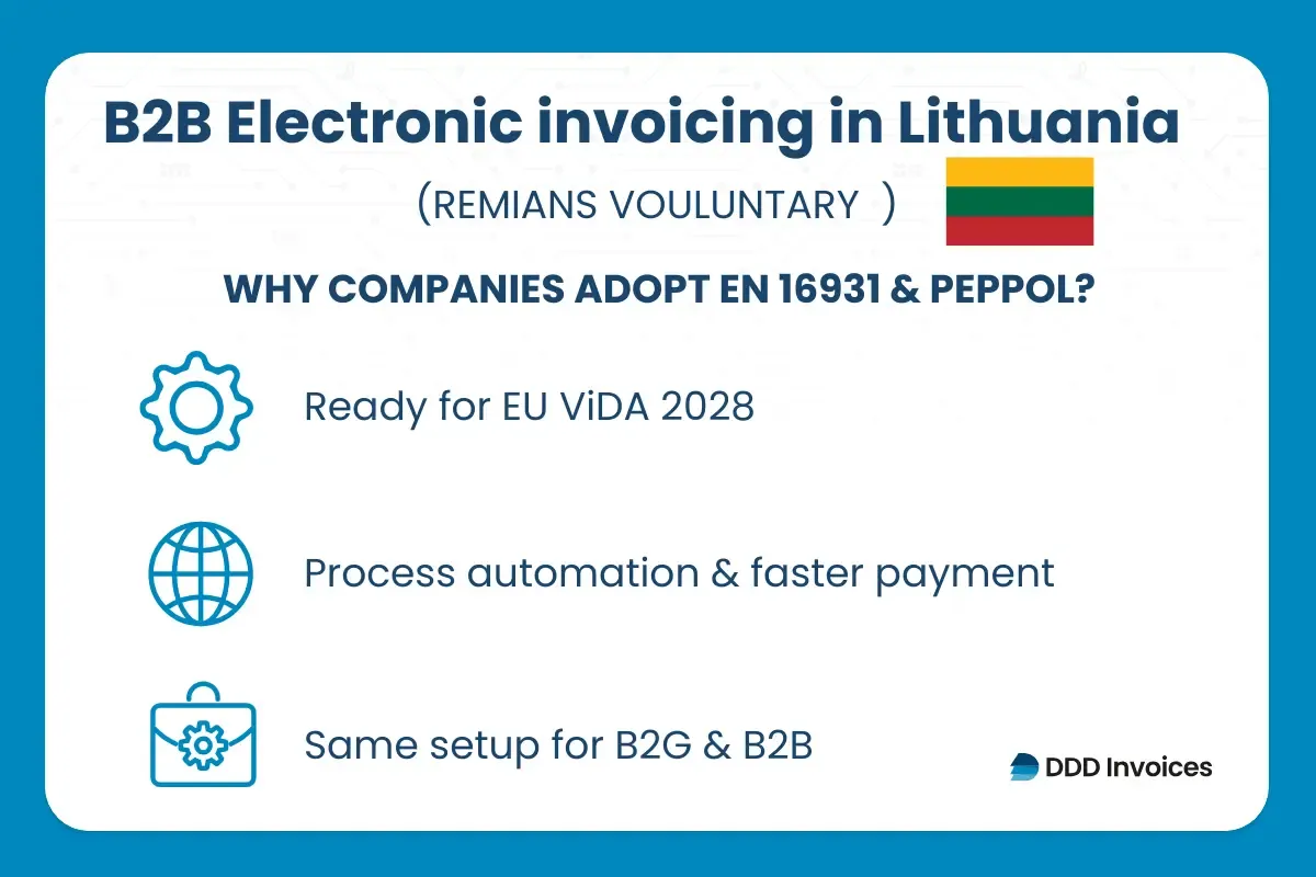  Infographic titled B2B Electronic Invoicing in Lithuania by DDD Invoices