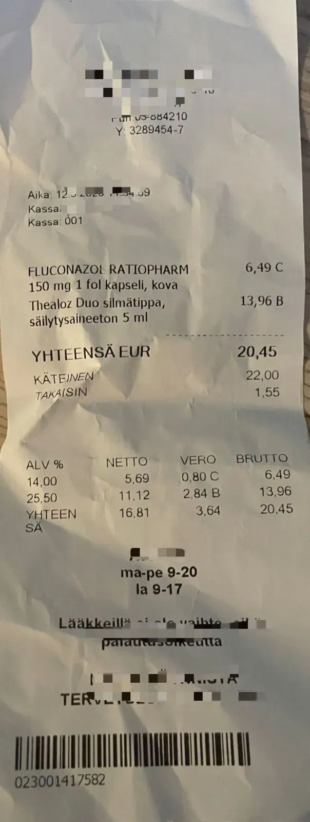A fiscalized receipt from Finland for DDD invoices