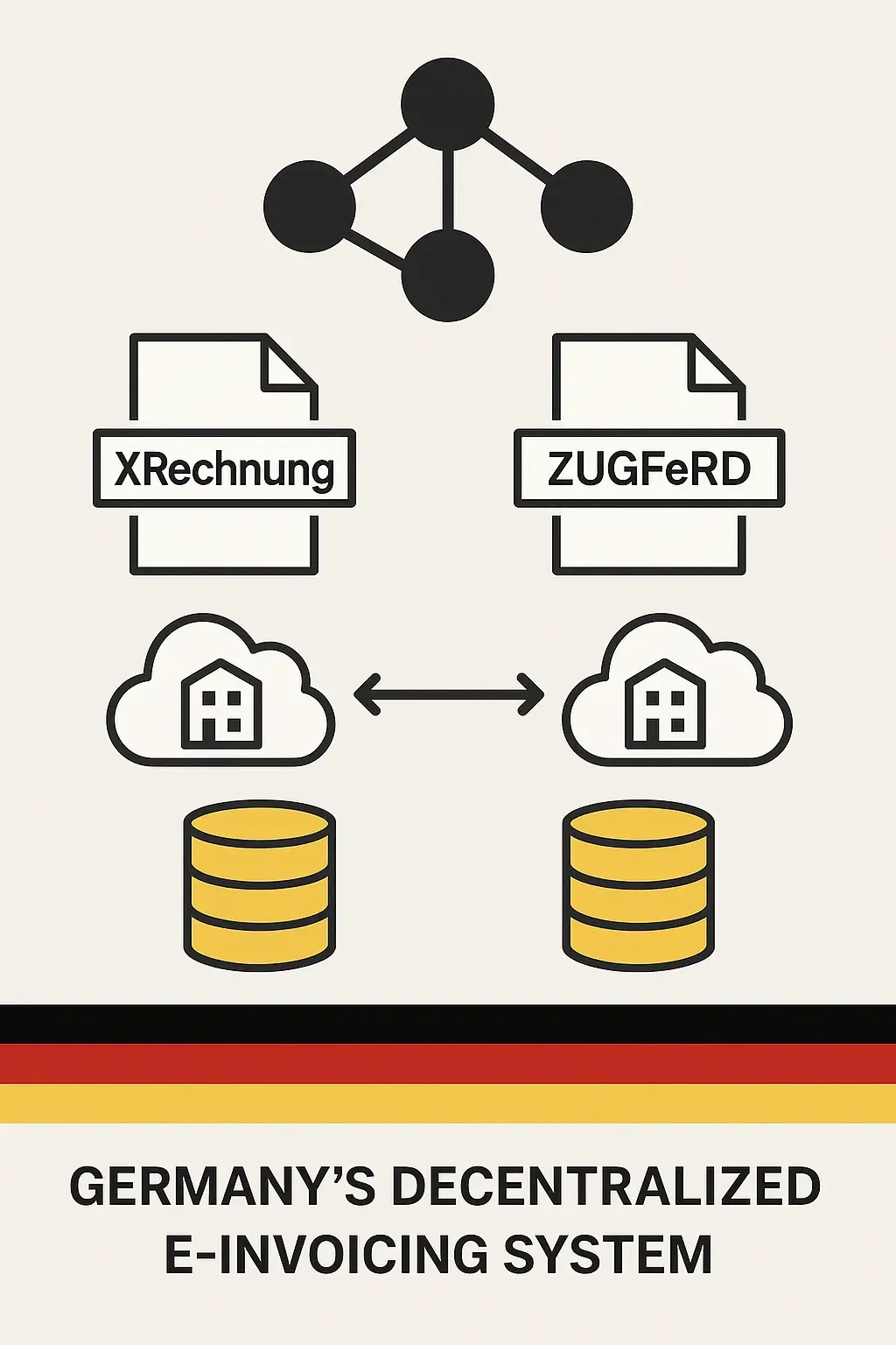 Diagram illustrating Germany’s decentralized e-invoicing system streamlined with DDD Invoices for compliance and efficiency. 