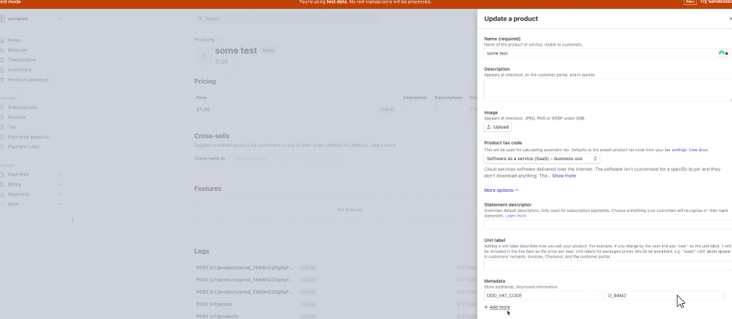 Inserting meta-data in Stripe (exemptions) for DDD Invoices plugin