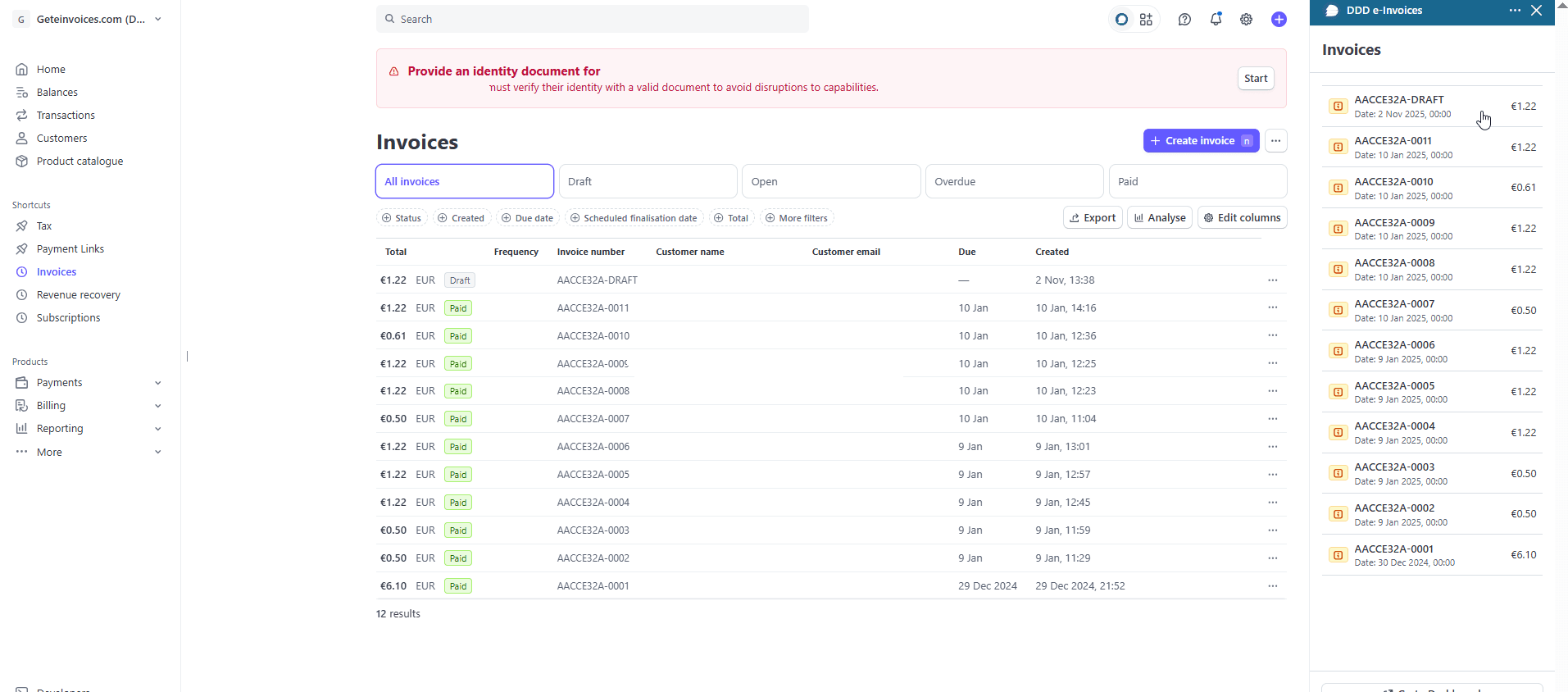 DDD Invoice stripe invoices for e-invoicing
