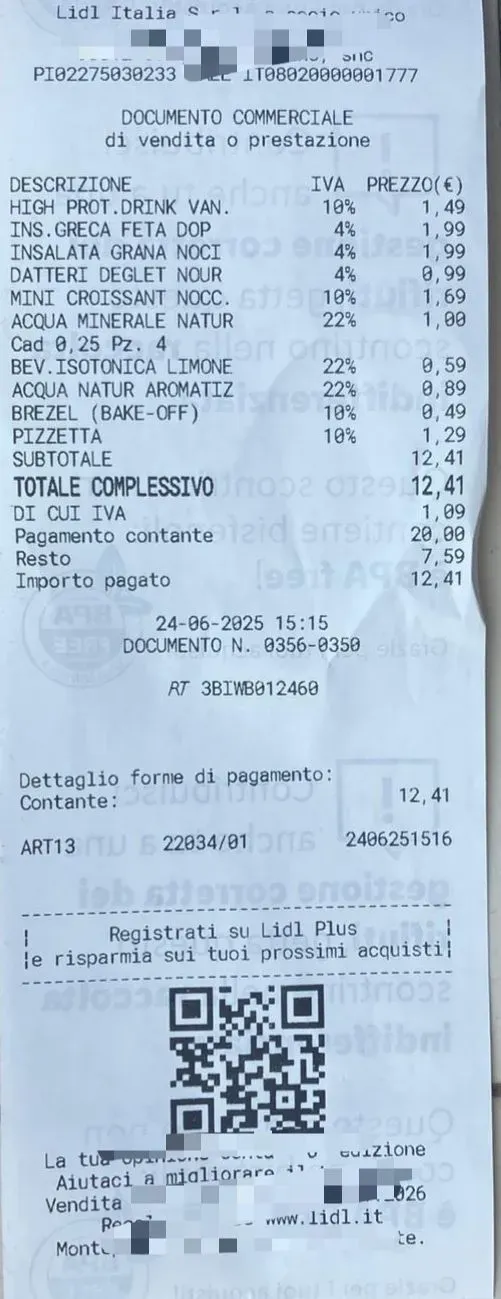 fiscalized receipt from italy  for DDD Invoices