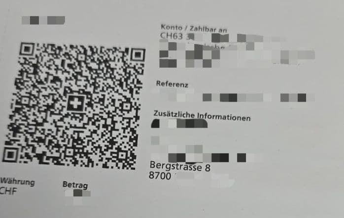 Swiss QR-bill with payment details for SBB, showing QR code, payer information, and CHF amount, with DDD Invoices enabling secure digital invoicing in Switzerland.