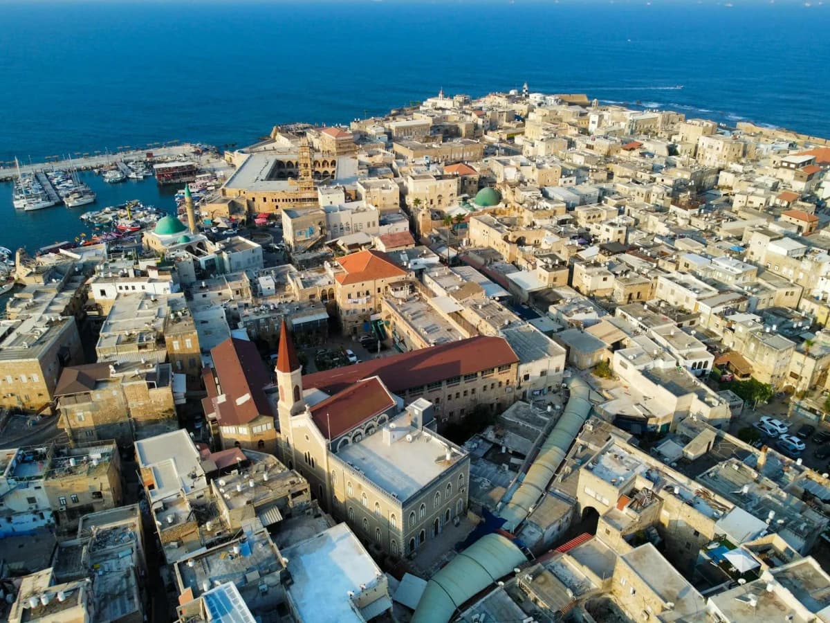 Drone Shot of the City of Acre in Israel, illustrating Israel’s Fiscalization and real-time tax compliance enabled by DDD Invoices