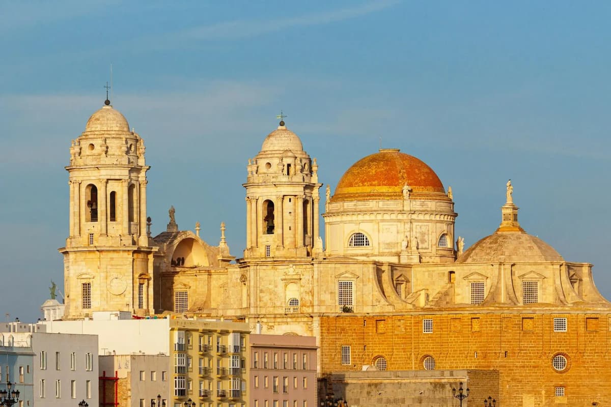A Stunning View of Cadiz Cathedral at Sunset in Spain, which will adhere to the Fiscalization and real-time VAT compliance powered by DDD Invoices