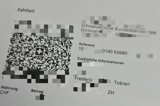 Close-up of a Swiss payment slip with QR code and CHF currency details, illustrating Switzerland’s fiscalisation and e-reporting requirements supported by DDD Invoices.