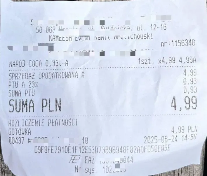 Fiscalized receipt from Poland to DDD Invoice