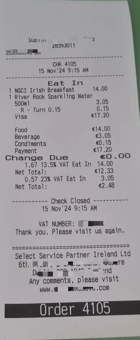 a fiscalized receipt from ireland to DDD iNVOICES