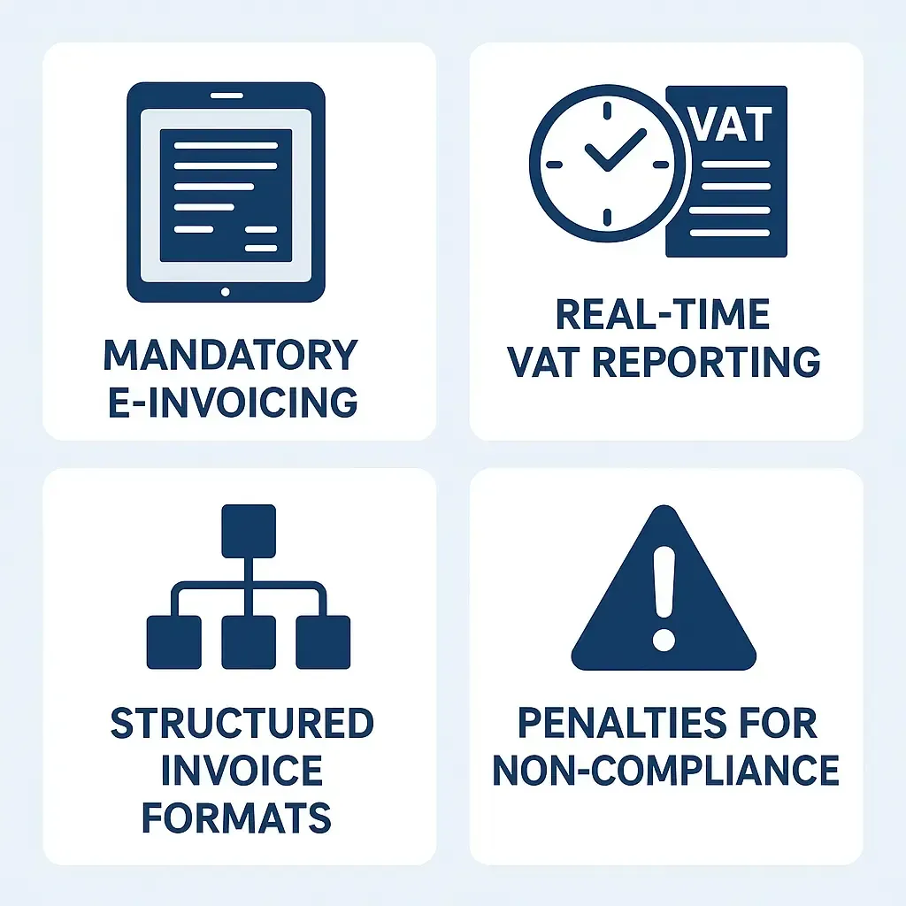 infographic illustrating sweden’s future B2B e-invoicing requirements under the ViDA framework by DDD invoices